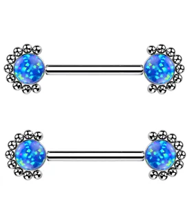 14G Encirc Double Blue Opalite Threadless Titanium Nipple Ring Barbell