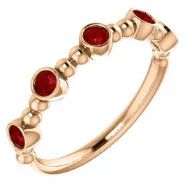 14KT GOLD 0.45 CTW RUBY BEZEL-SET 5 STONE BEADED STACKABLE RING