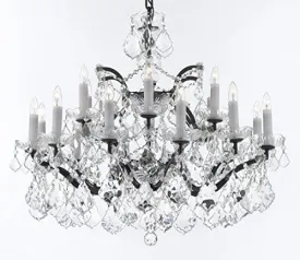 19th C. Baroque Iron & Crystal Chandelier Lighting H 22" x W 30" - Dressed With Large, Luxe Crystals Good for Dining room, Foyer, Entryway, Living Room, Bedroom - G93-B62/B89/995/18DC