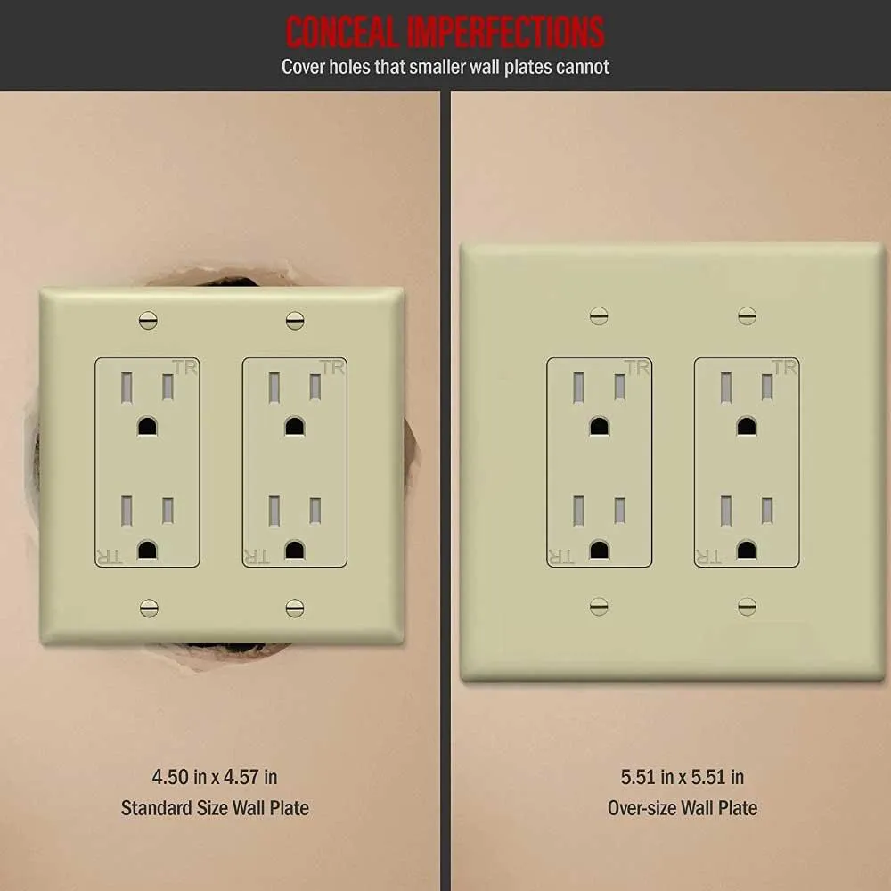 2-Gang Oversized Decorator Rocker Wall Plate Ivory
