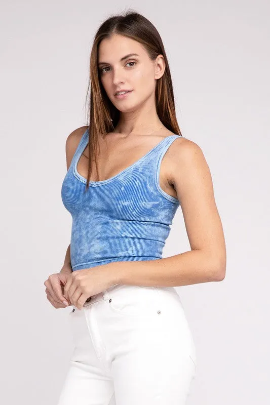 2 Way Neckline Washed Ribbed Cropped Tank Top