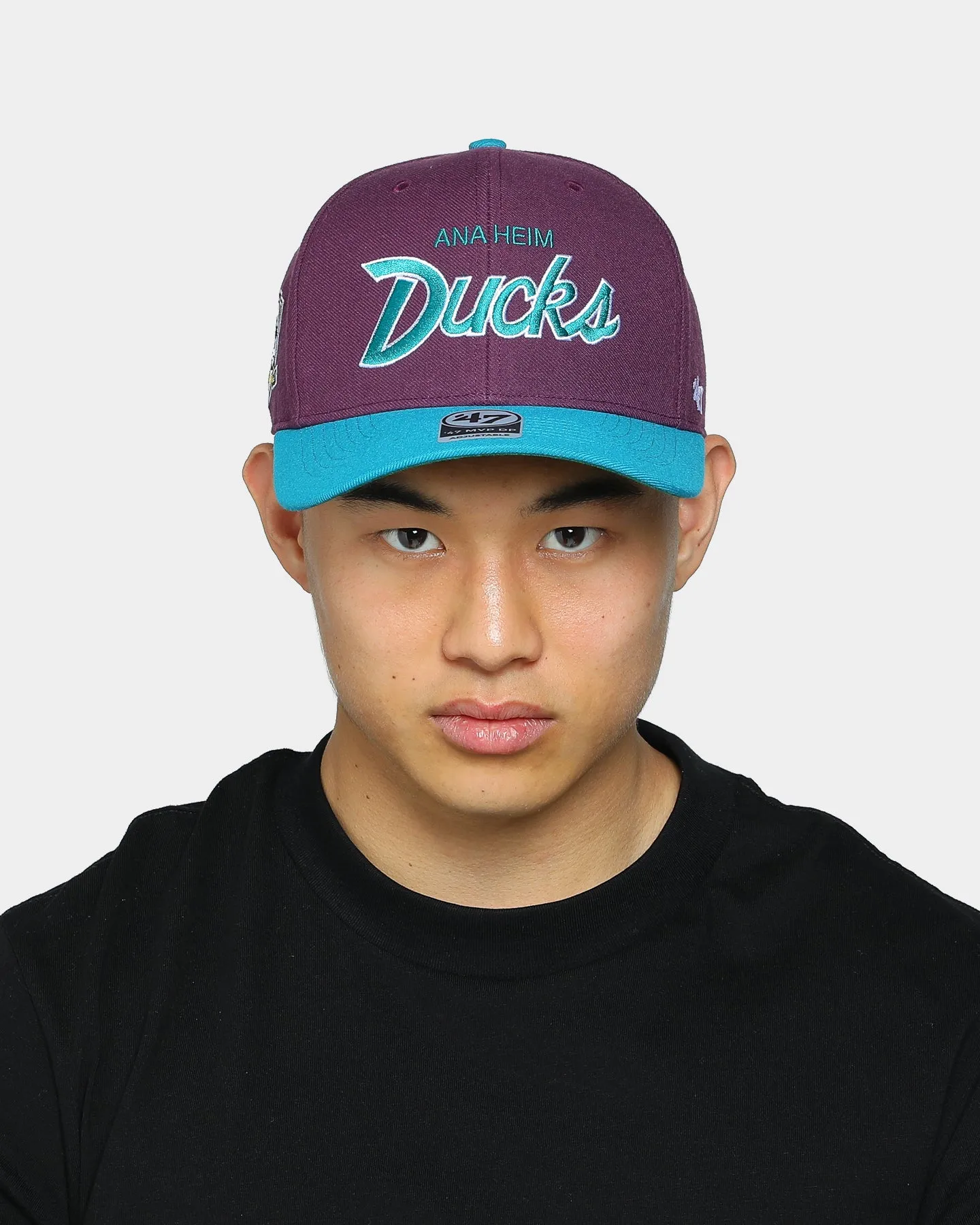 47 Brand Men's Anaheim Ducks Script MVP DP Snapback Plum/Teal