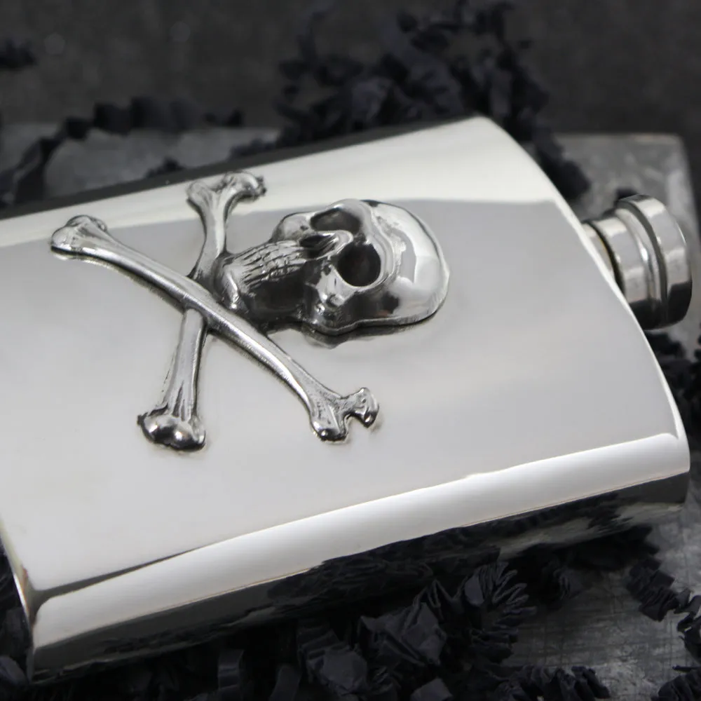 6oz Skull and Cross Bones Pewter Hip Flask