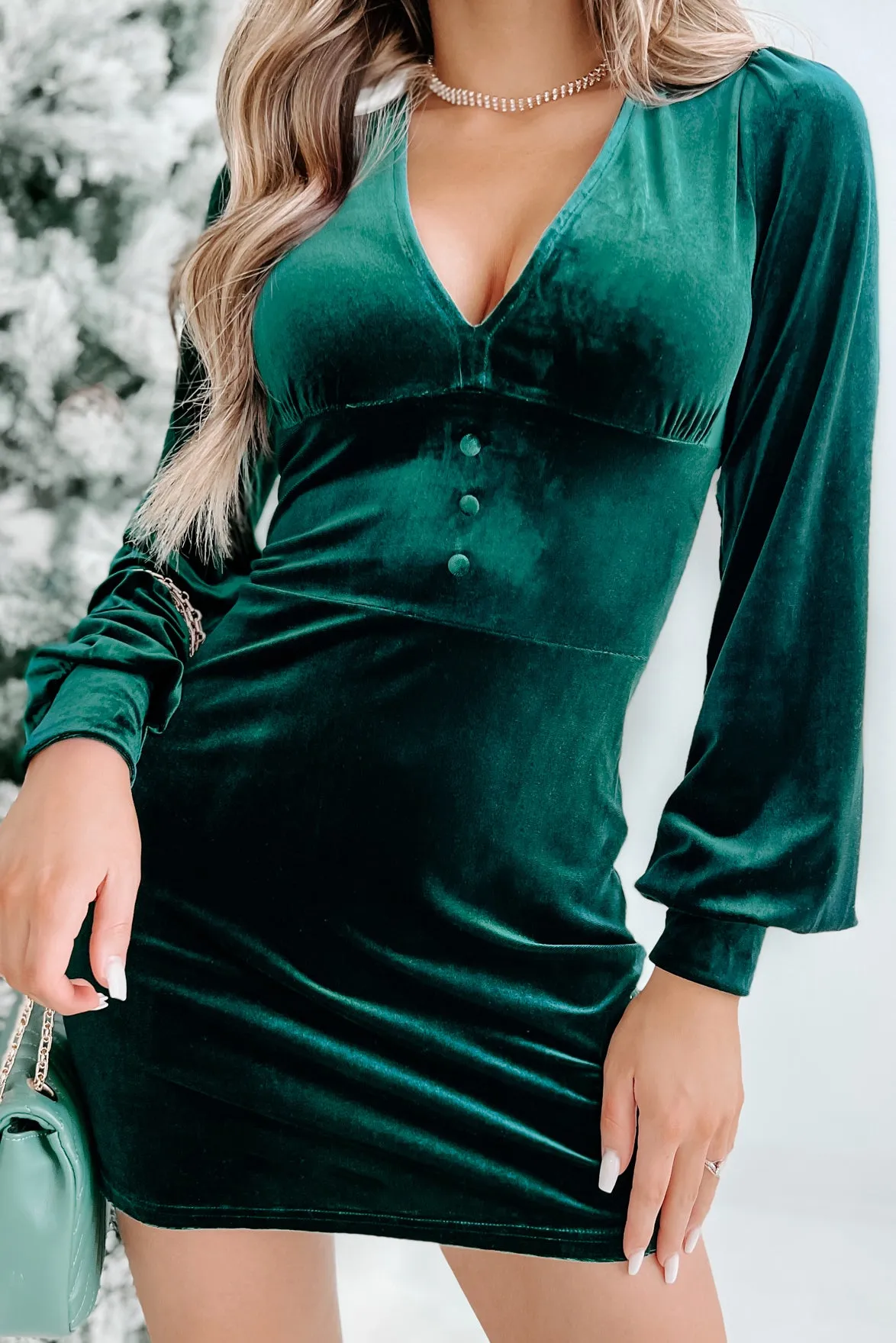 All Eyes On Me NanaMacs Original Velvet Mini Dress (Emerald Green)