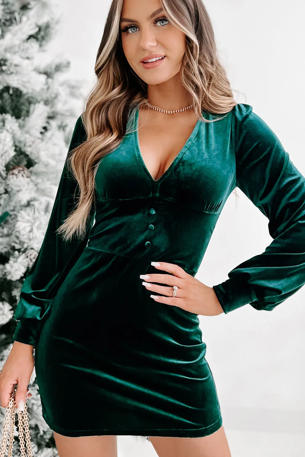 All Eyes On Me NanaMacs Original Velvet Mini Dress (Emerald Green)