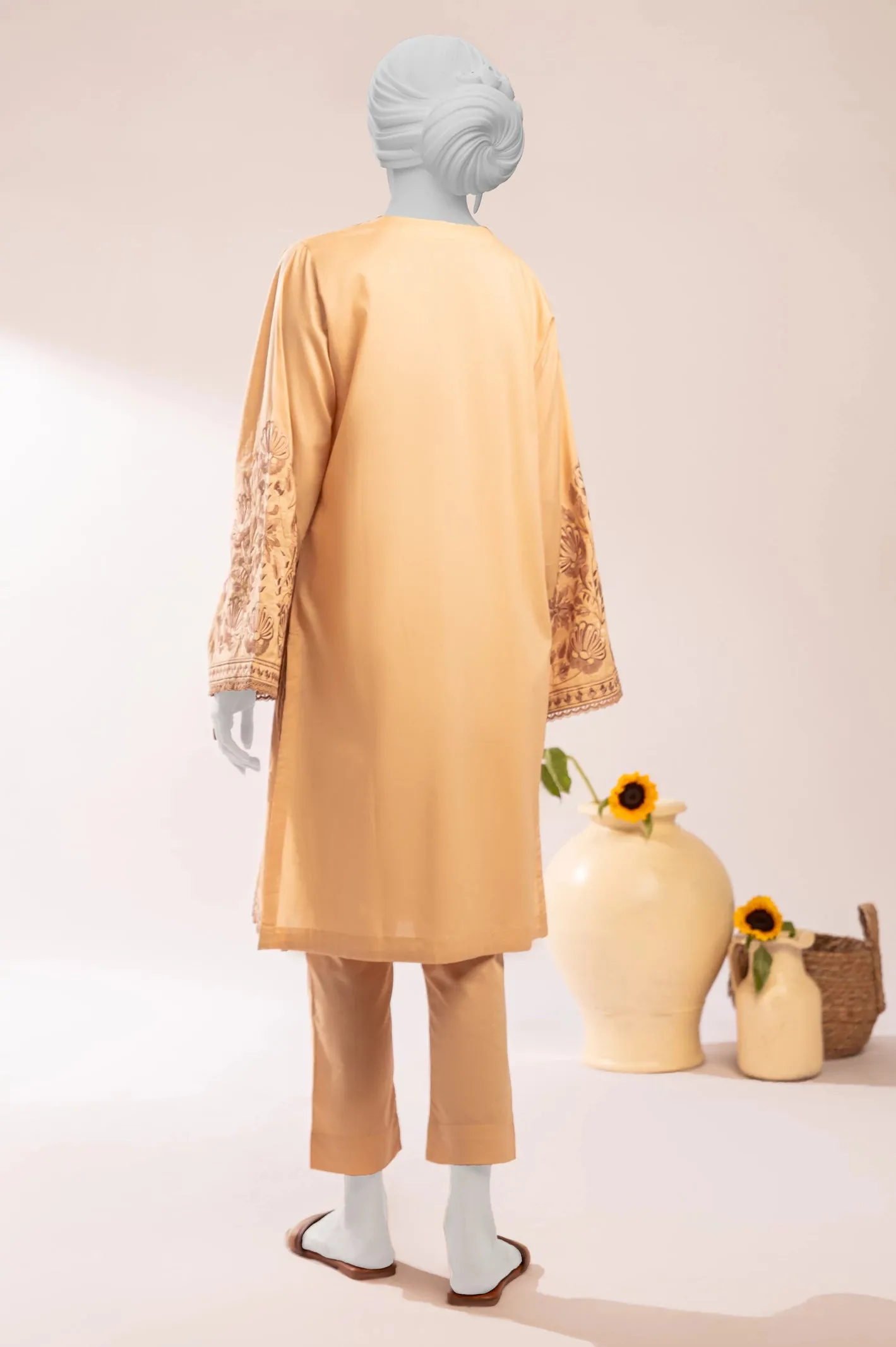 Beige Embroidered 2PC