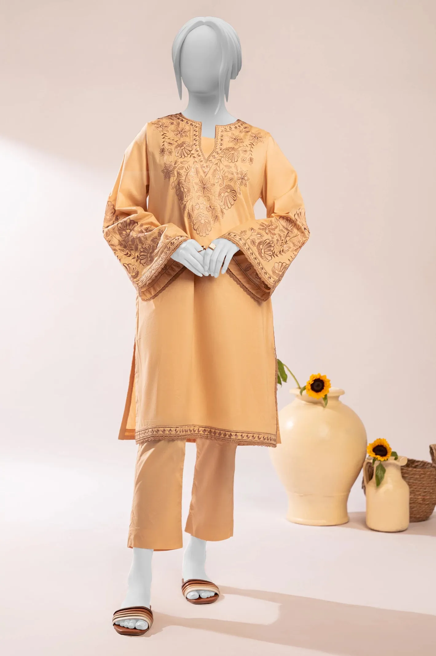 Beige Embroidered 2PC