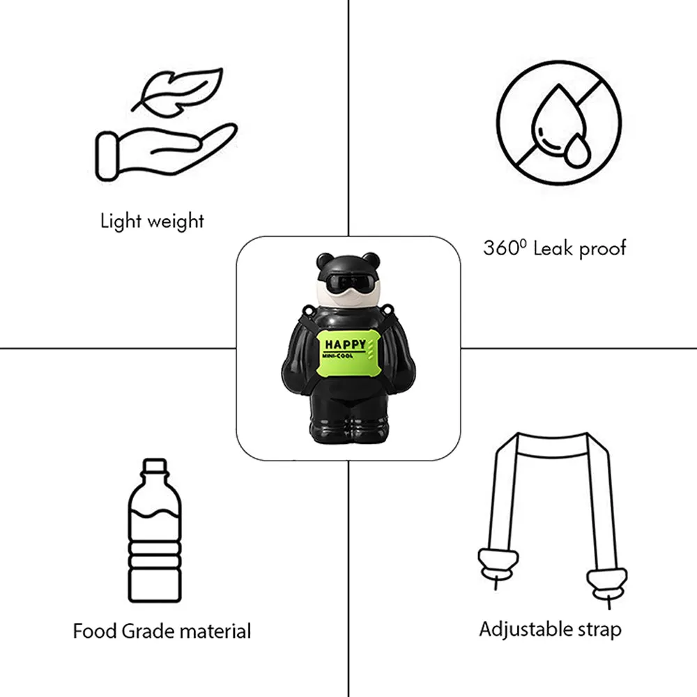 Black Happy Ted Stainless Steel water Bottle for Kids, 450ml