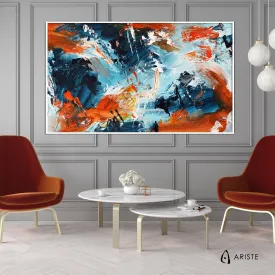 Blue & orange large abstract painting made to order in a custom size