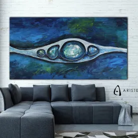 Blue & white abstract oversized wall art made to order in a custom size