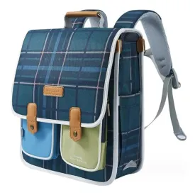 Blue Scottish Plaid Checks Rectangle style Backpack for Kids, Medium