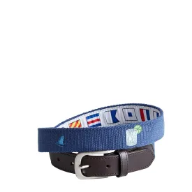 Bowsprit Belt Nantucket Navy Embroidered with Fin & Tonic