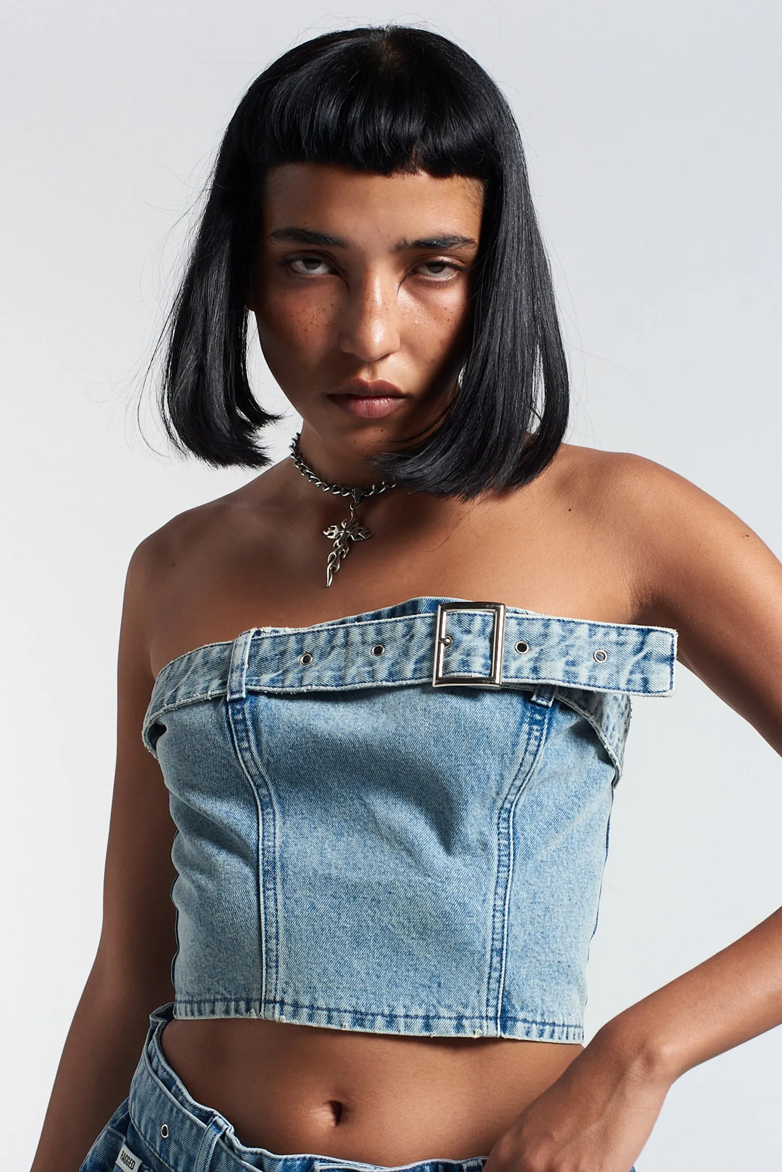 Buckle Denim Corset Top