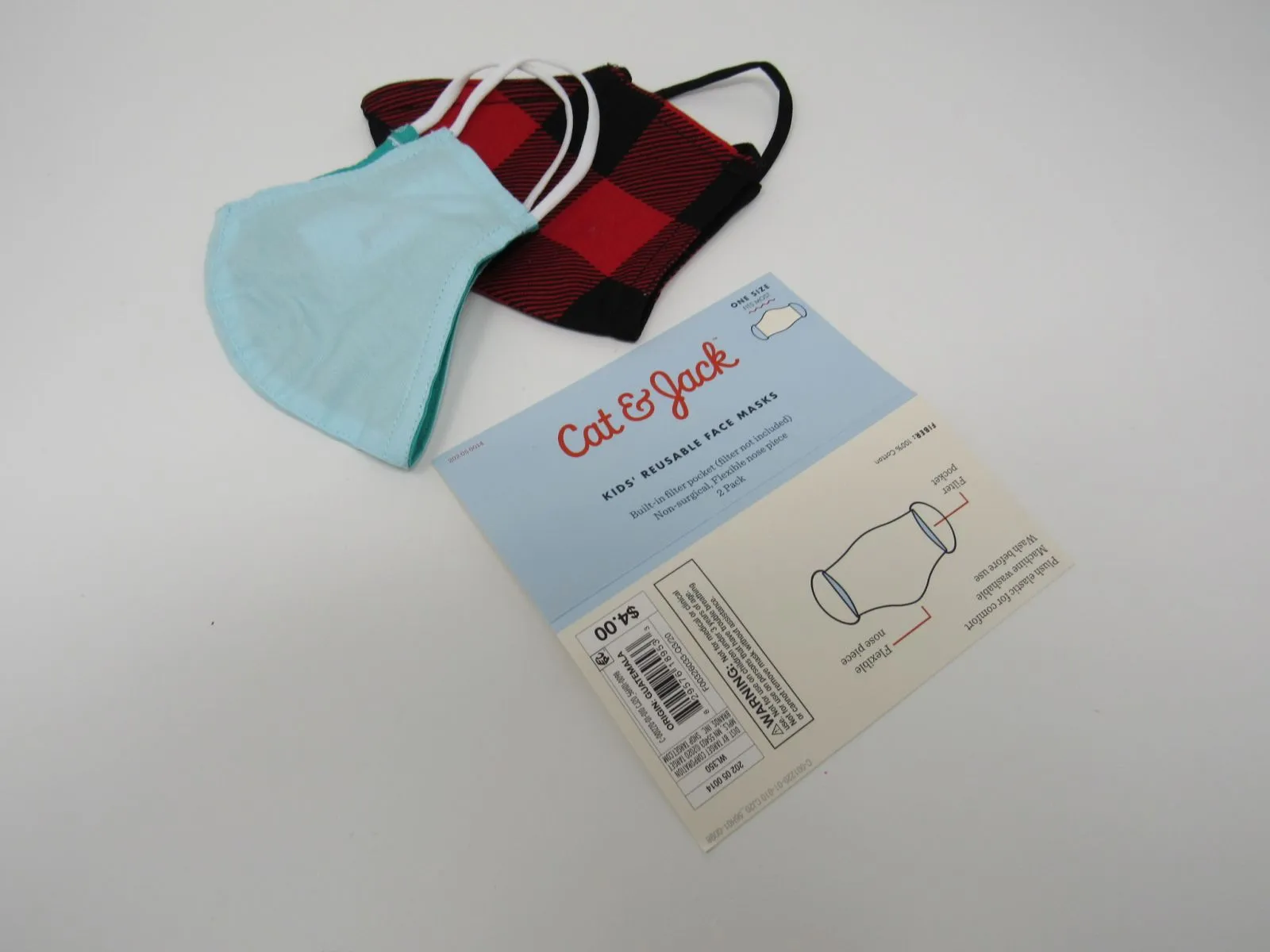 Cat & Jack Kids Reusable Face Mask 2 Pack Built-In Filter Pocket Red/Black/Blue -- New