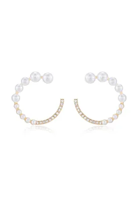 Chic Pearl And Crystal Open Circle Earrings