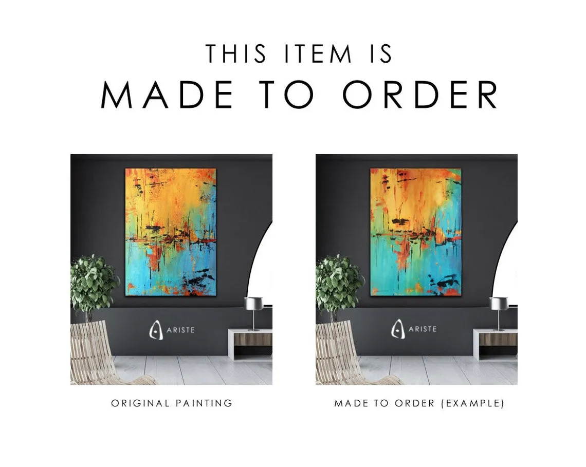 Dark blue, teal & gold color field paintings made to order in a custom size