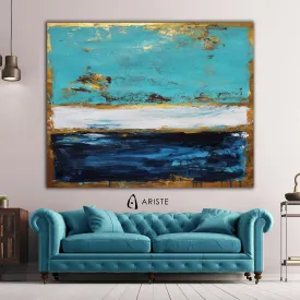 Dark blue, teal & gold color field paintings made to order in a custom size