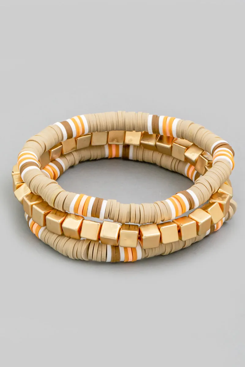 Disk Stretch Bracelet Set - Beige