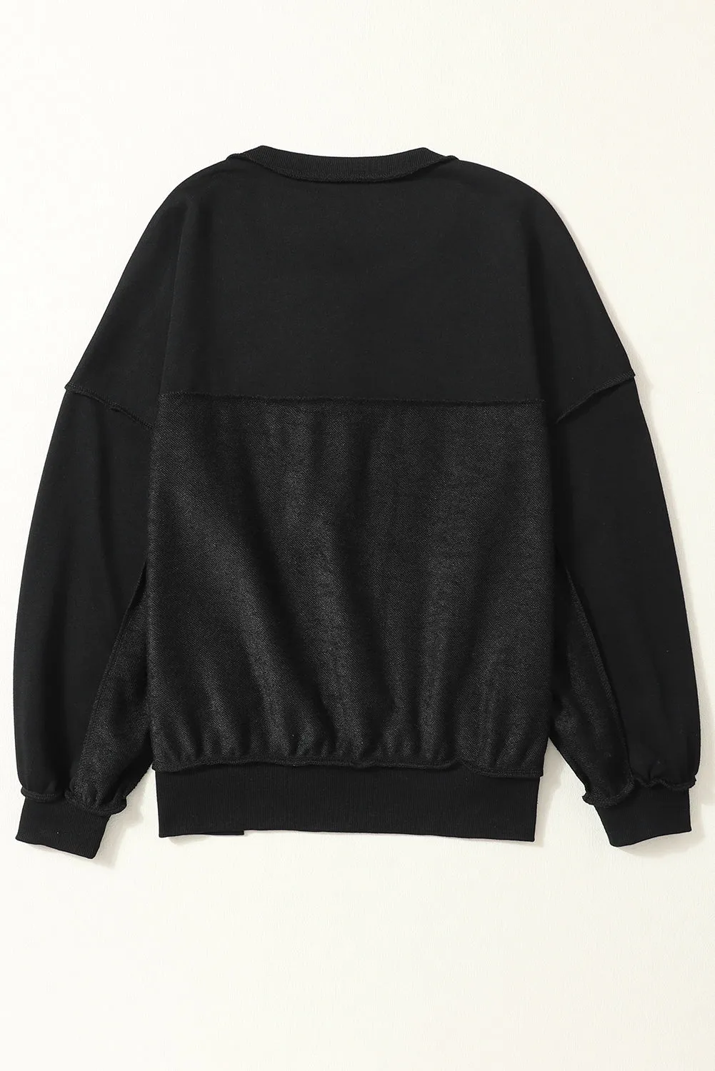 Drop Shoulder Henley Buttons Sweatshirt