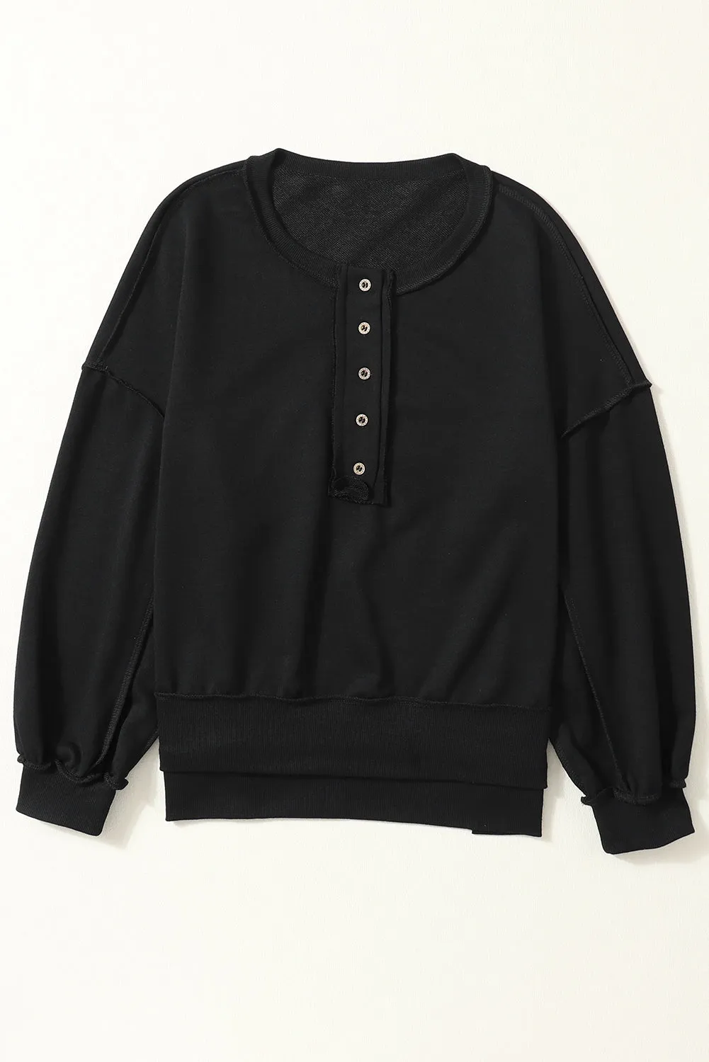 Drop Shoulder Henley Buttons Sweatshirt