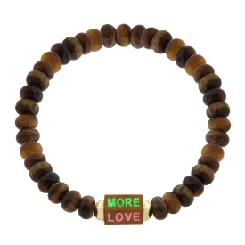 Enameled "More Love" Tiger's Eye Hexagon Beaded Bracelet