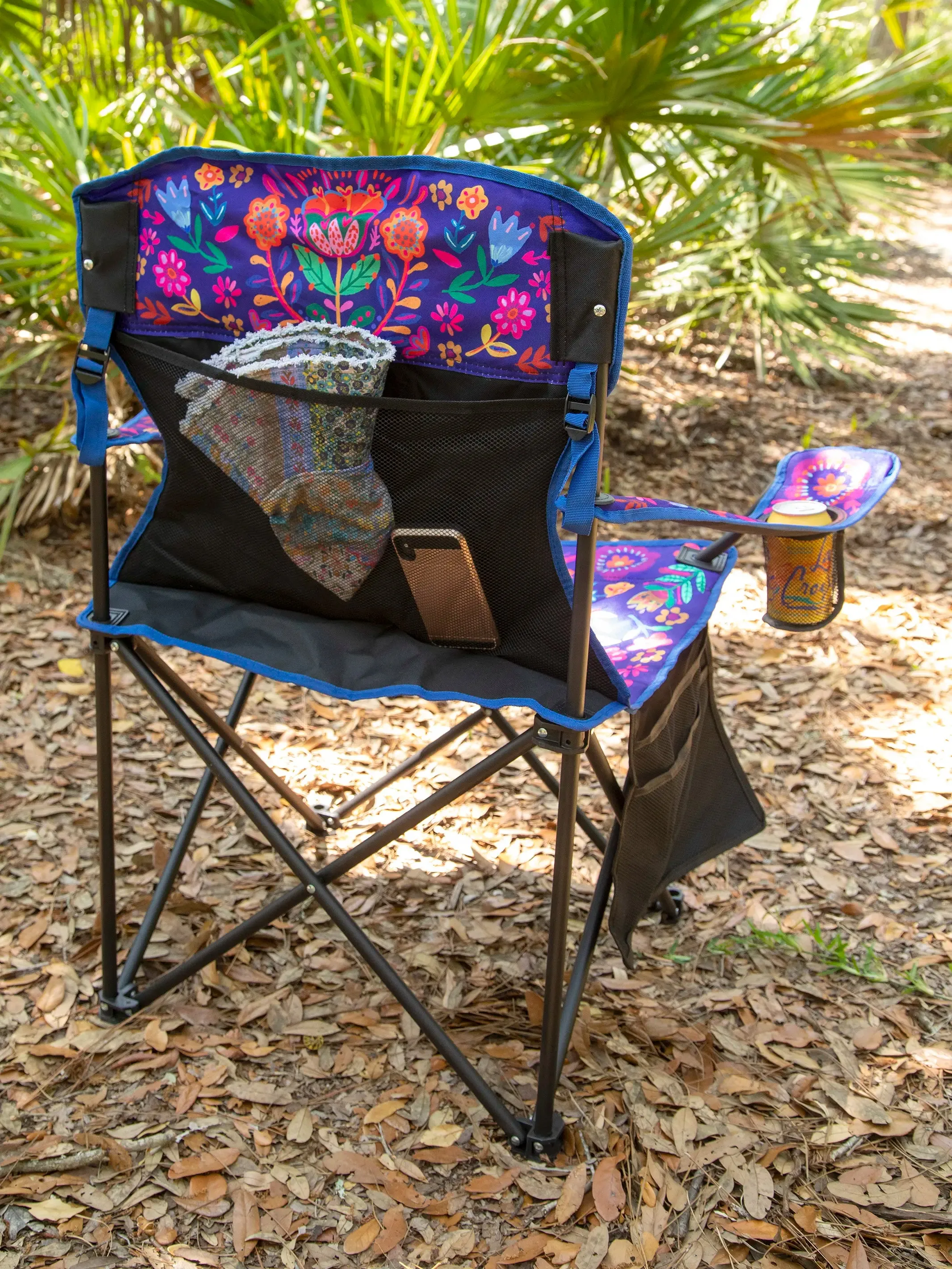 Folding Camp Chair - Navy Folk Flower