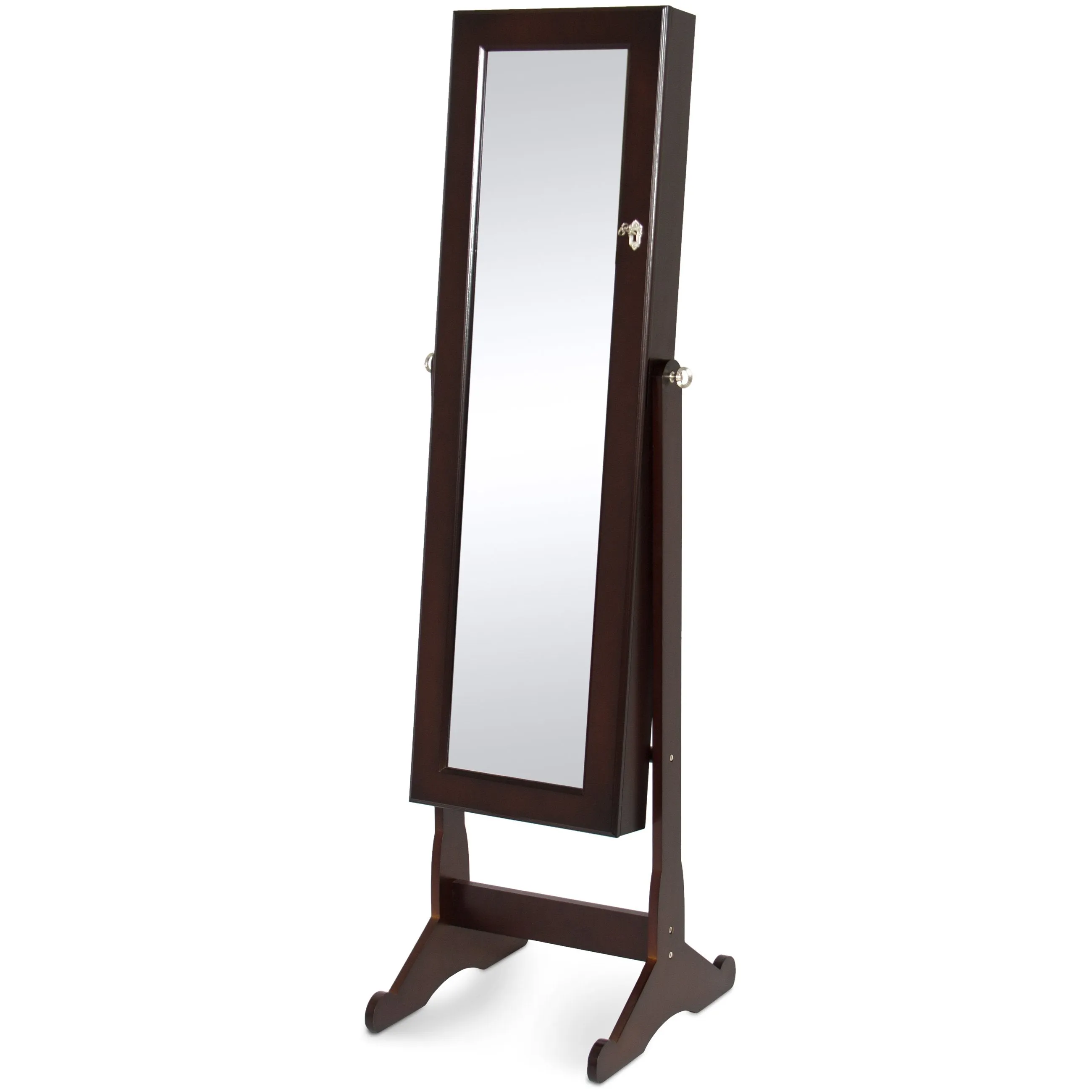 Full Length Tilting Mirrored Jewelry Cabinet Armoire w/ Velvet Interior