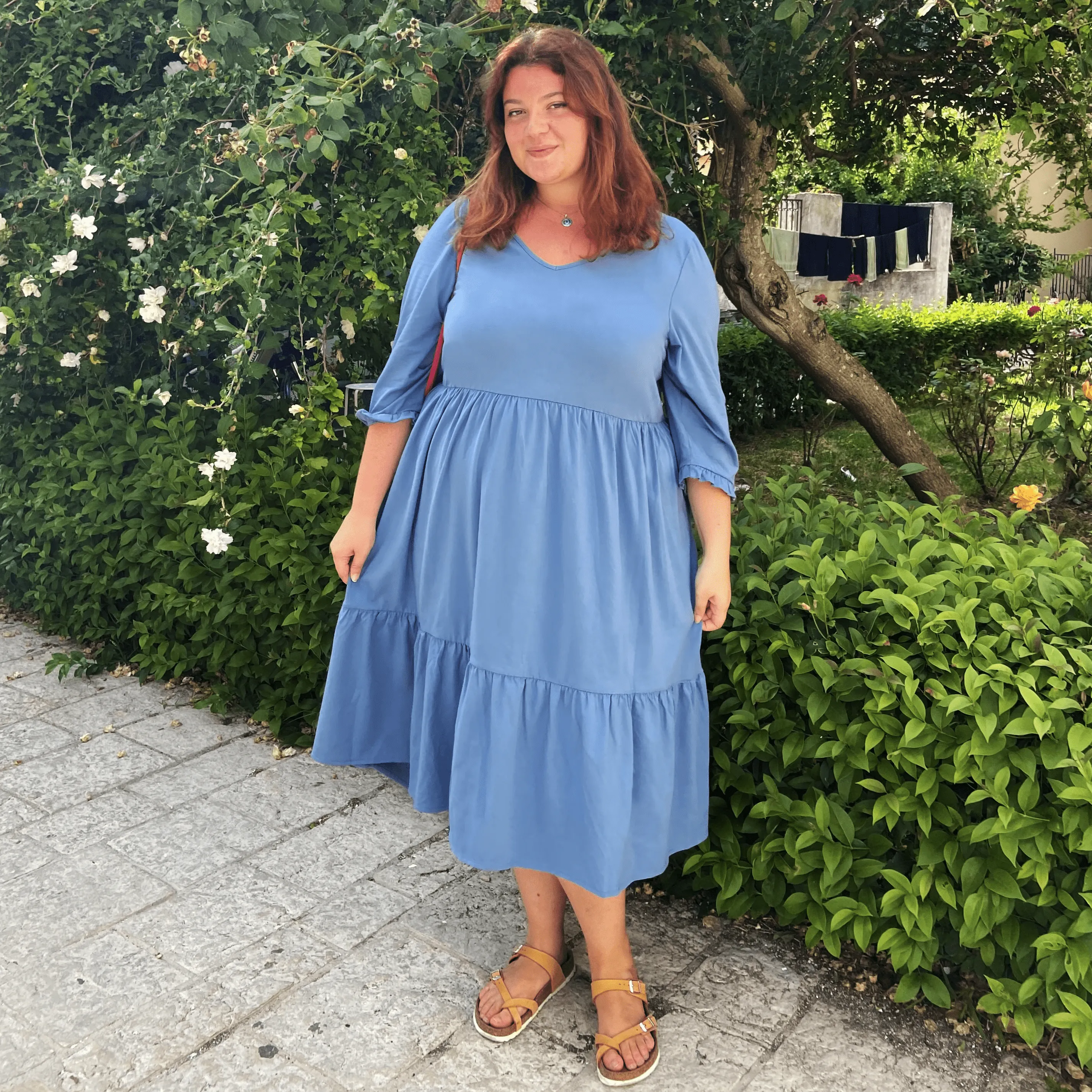 Gestuftes Midi-Kleid - Denim