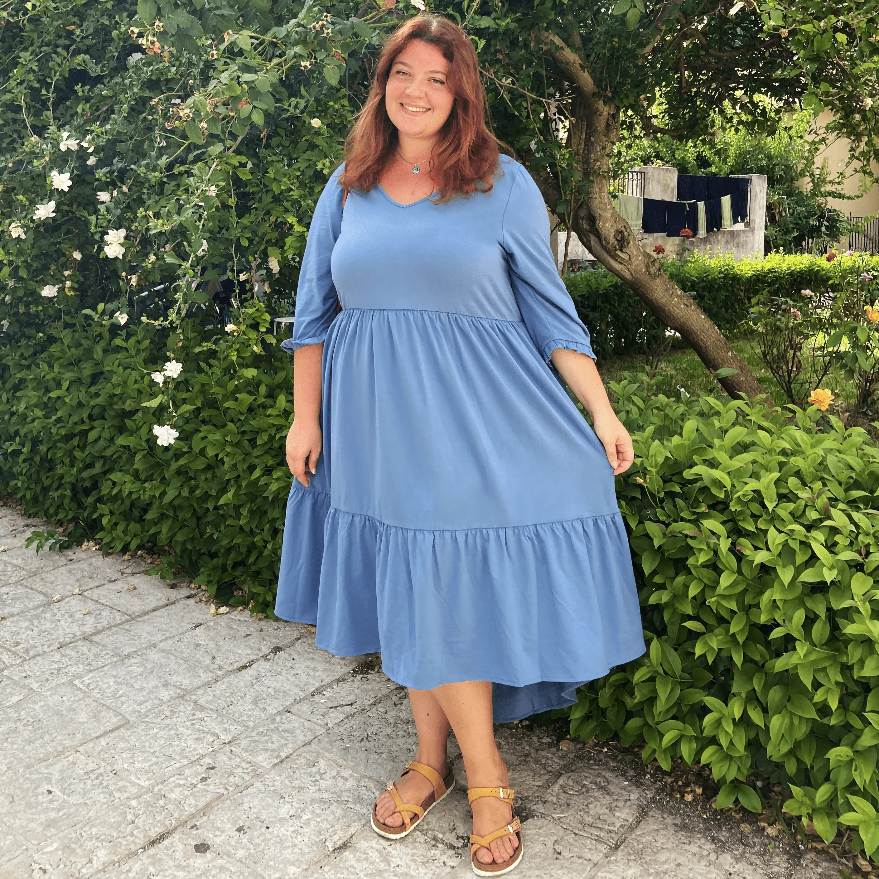 Gestuftes Midi-Kleid - Denim