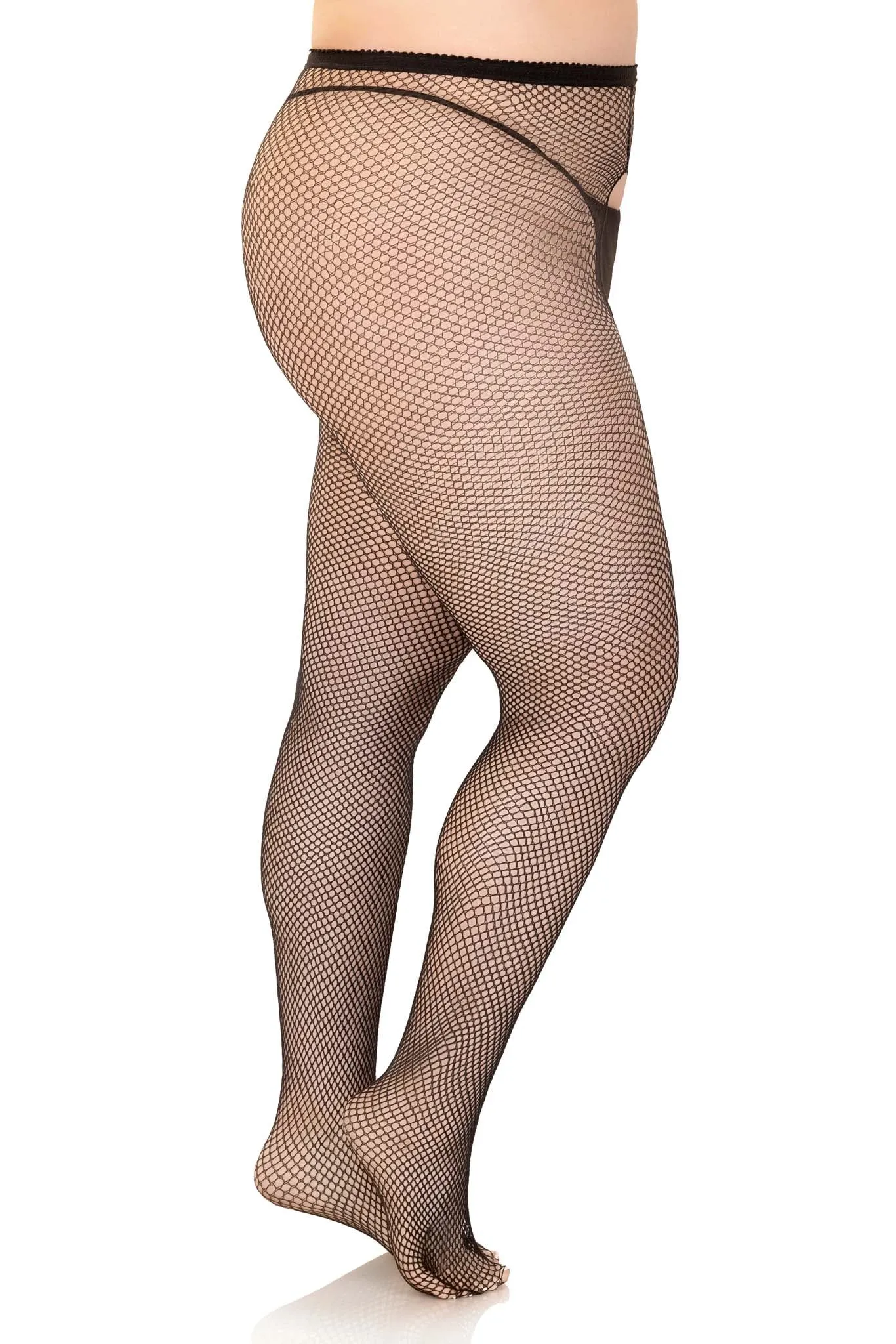 Ginny Plus Fishnet Crotchless Pantyhose