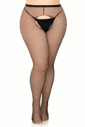 Ginny Plus Fishnet Crotchless Pantyhose