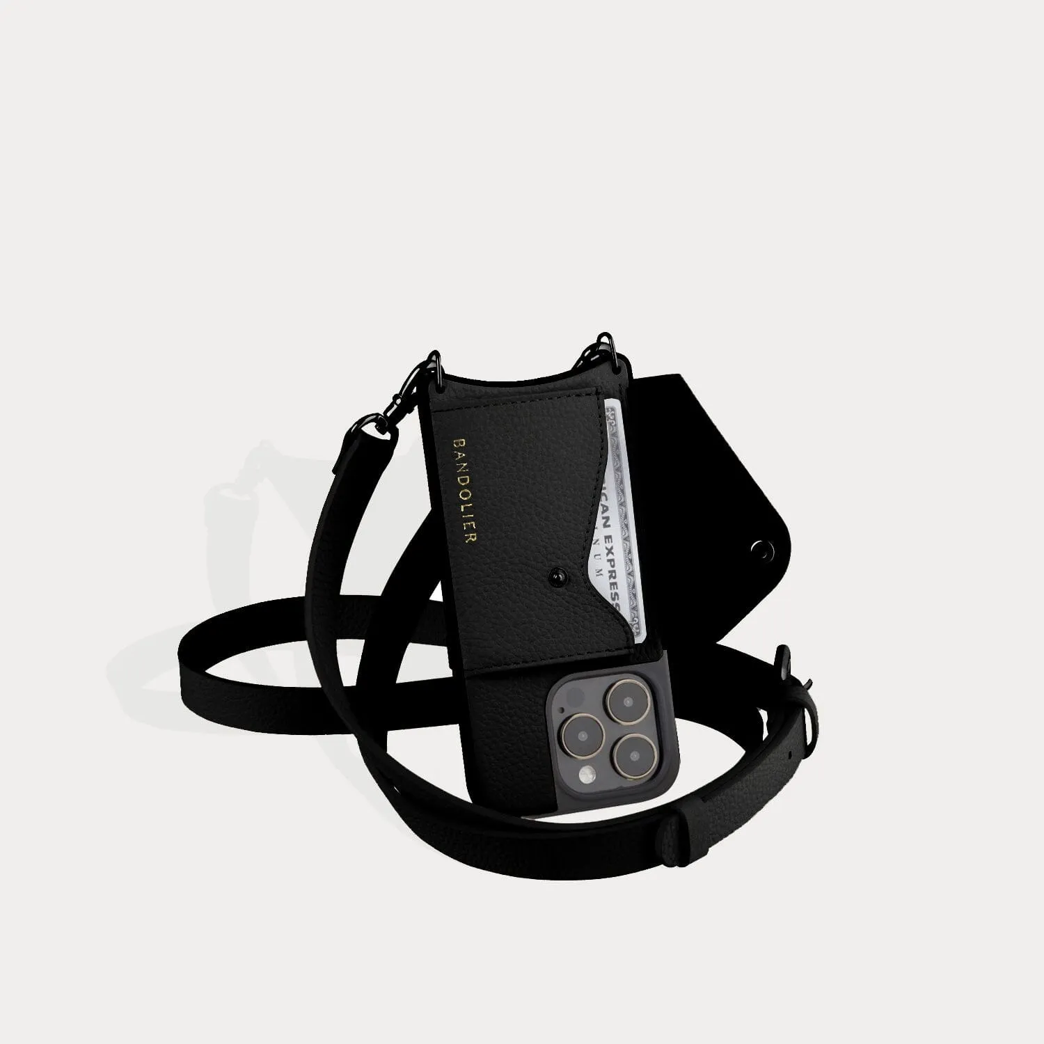 Hailey Side Slot Leather Crossbody Bandolier - Black/Pewter