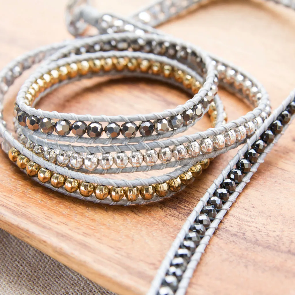 It's a Wrap Bracelet - Light Grey Metallics