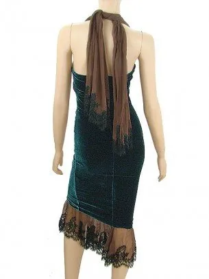 Jean Paul Gaultier - Peacock Velvet and Brown Chiffon Dress - IT 40