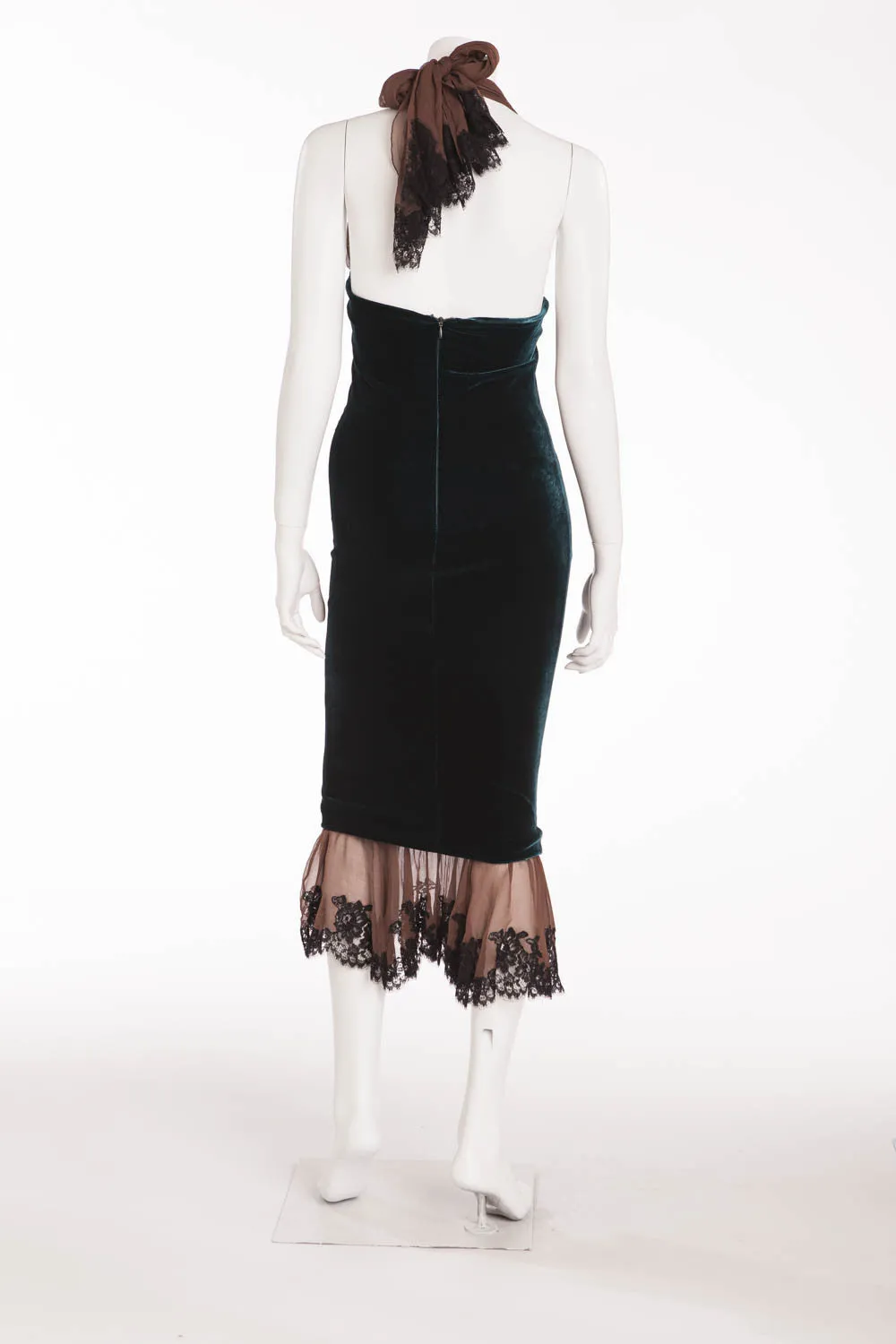 Jean Paul Gaultier - Peacock Velvet and Brown Chiffon Dress - IT 40