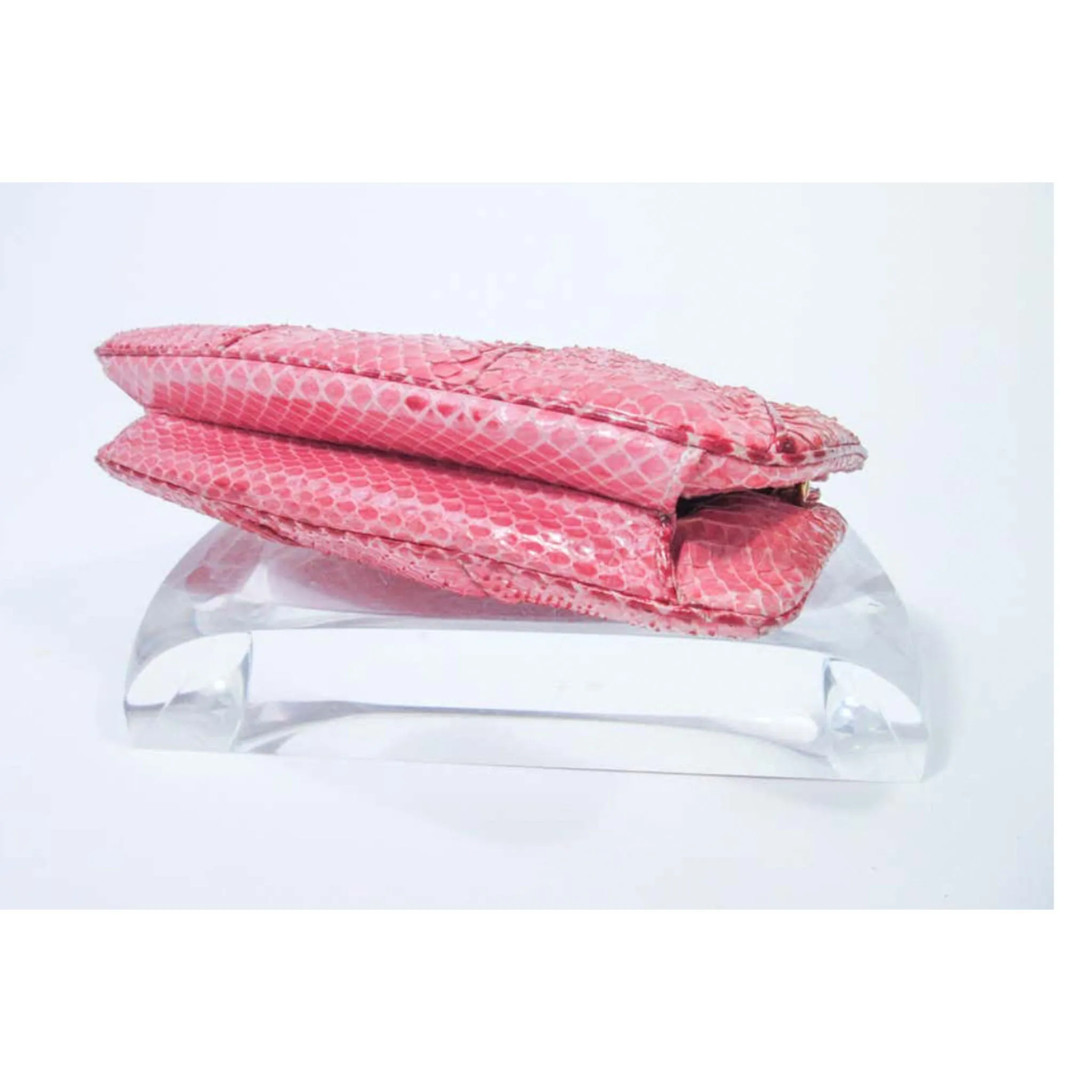 JUDITH LEIBER Pink Snakeskin Clutch w/ Optional Strap Mirror Coin Purse