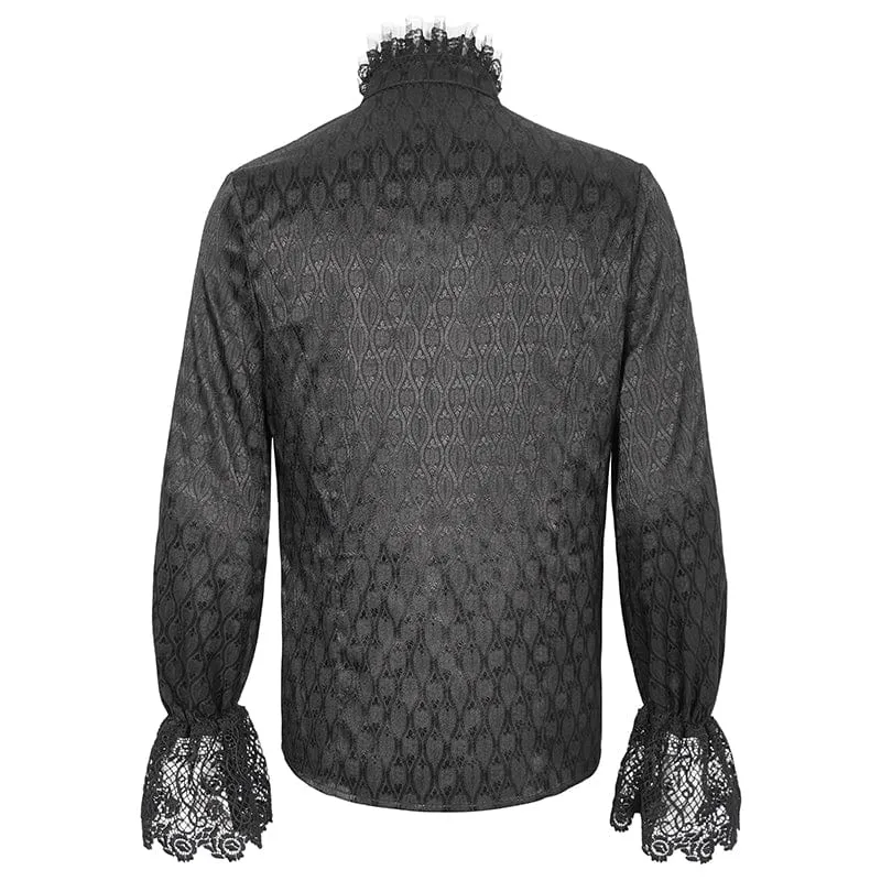 Men's Gothic Stand Collar Puff Sleeved Lace Splice Shirt