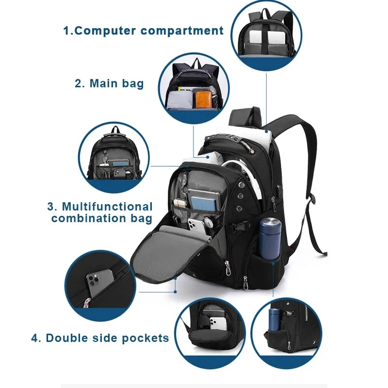 Multifunction Large Capacity USB Charging Waterproof Travel Business Backpack