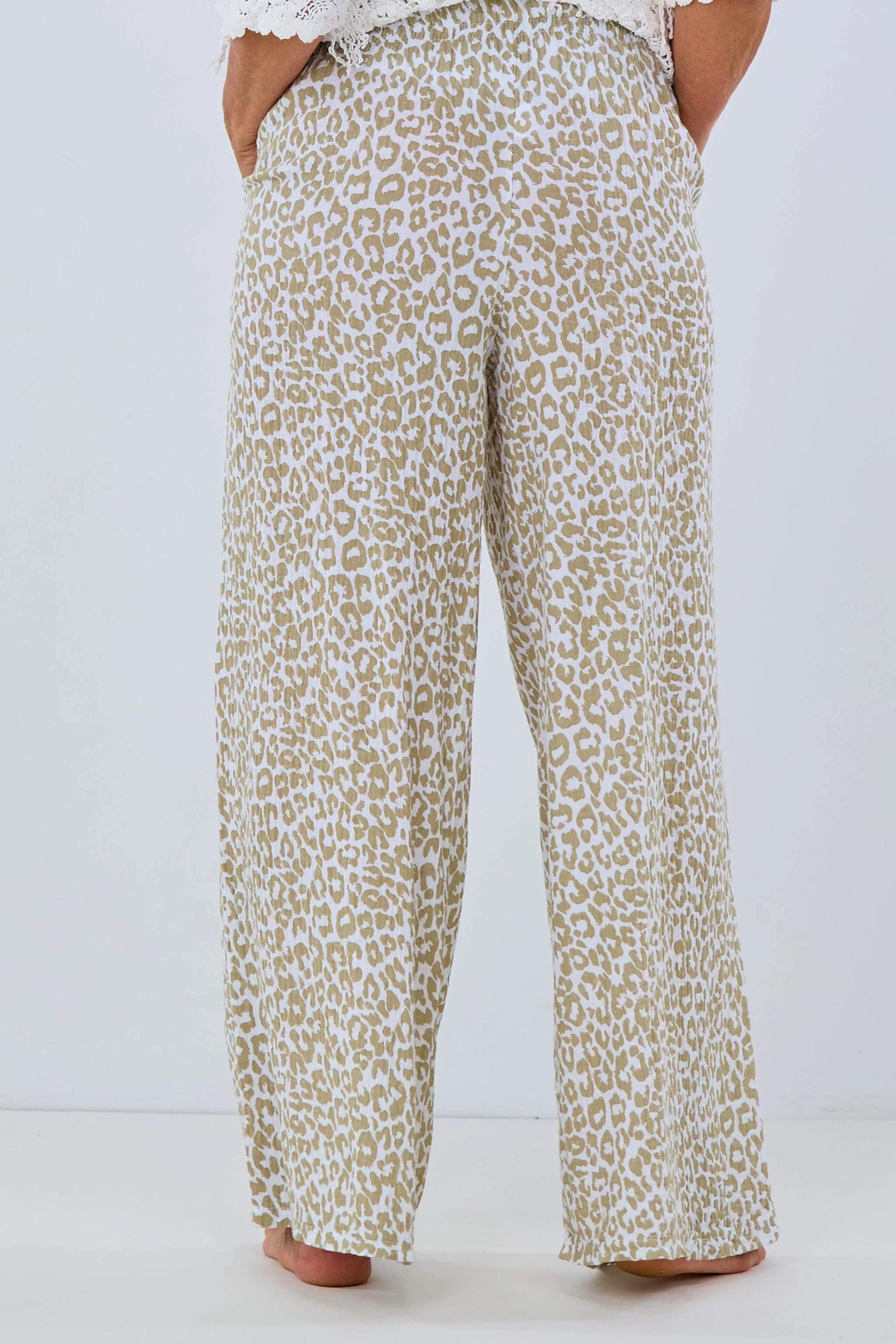 Musselin Hose, taupe-weiß