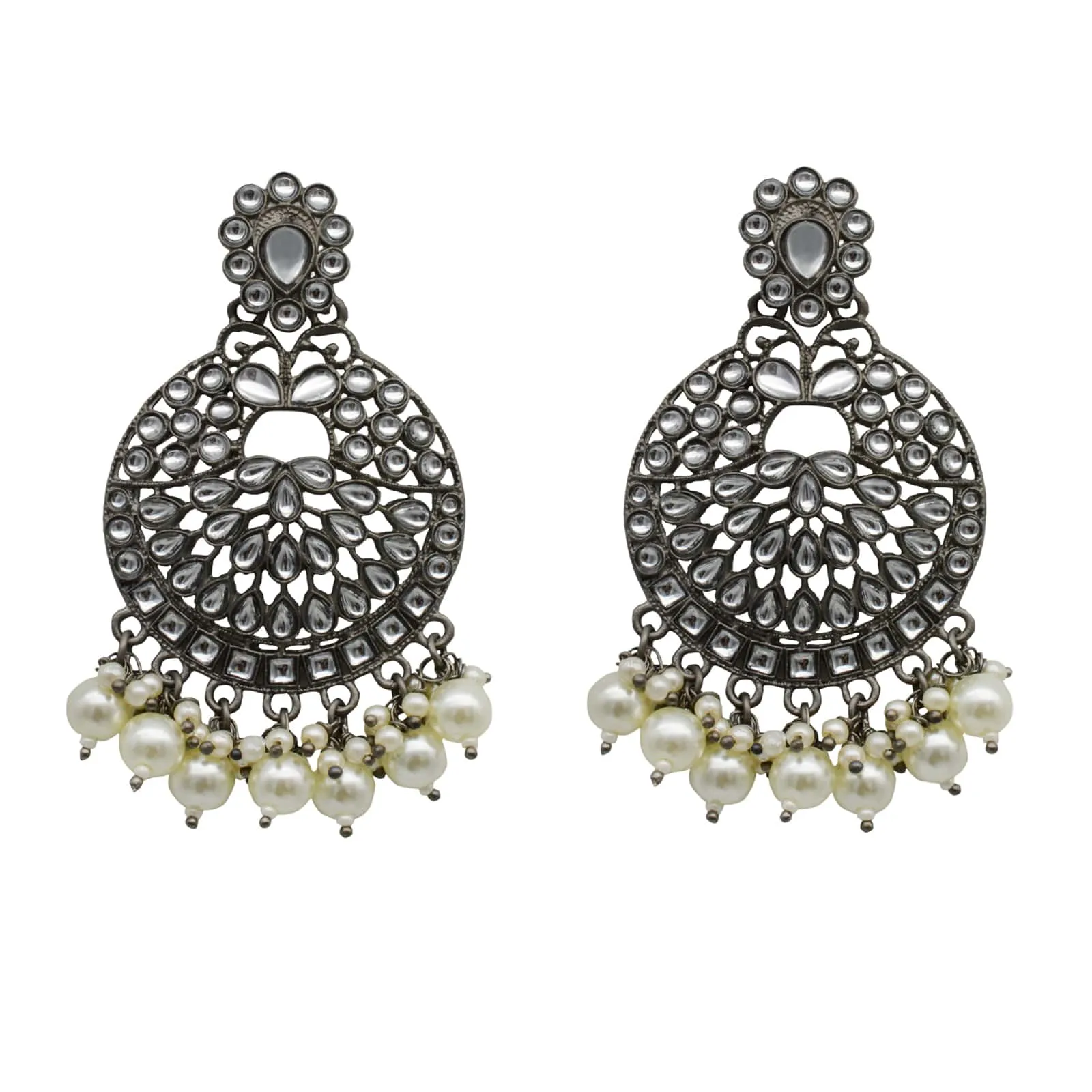 Nisha Silver Oxidized Statement Earrings