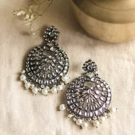 Nisha Silver Oxidized Statement Earrings