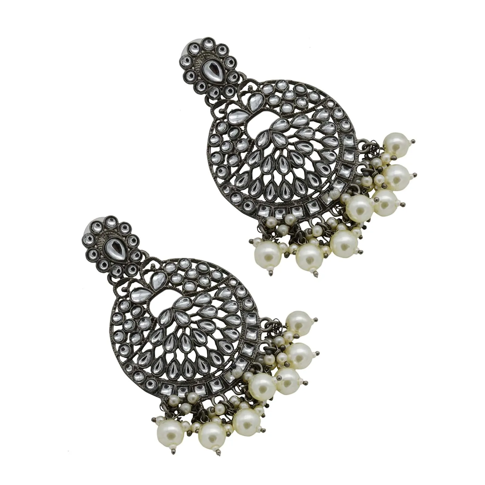 Nisha Silver Oxidized Statement Earrings