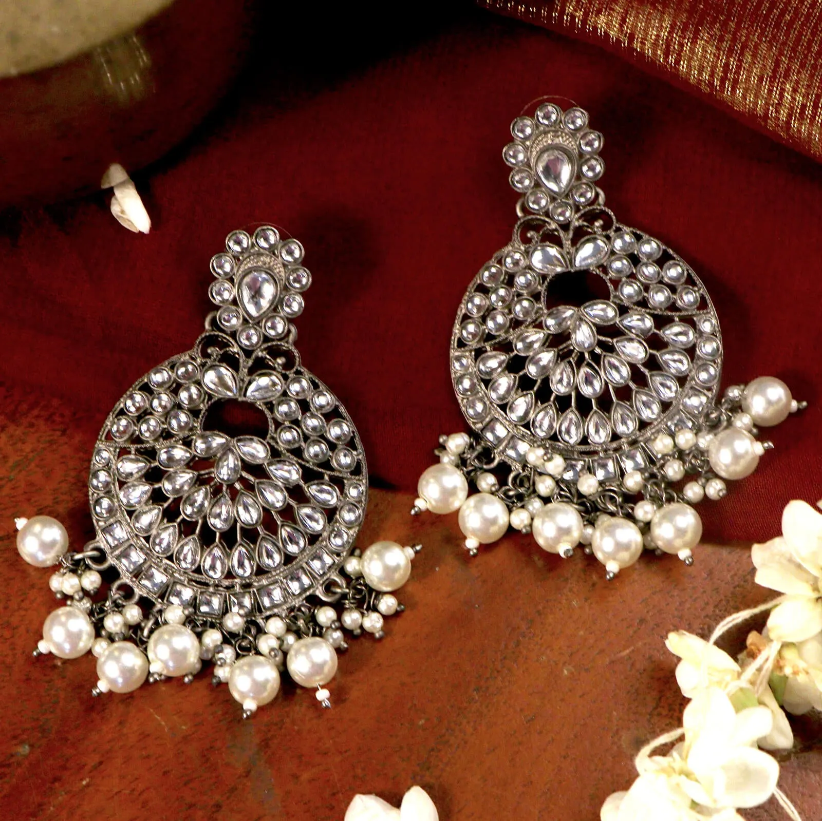 Nisha Silver Oxidized Statement Earrings