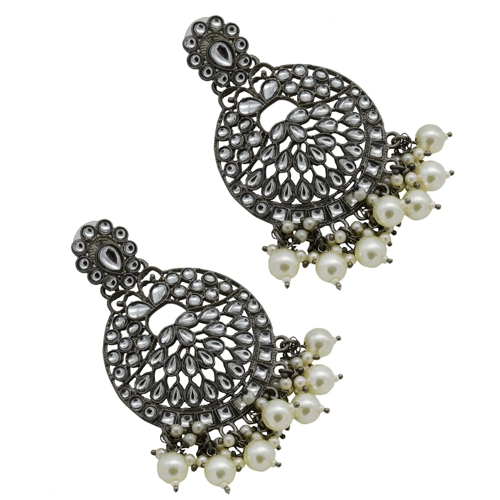 Nisha Silver Oxidized Statement Earrings