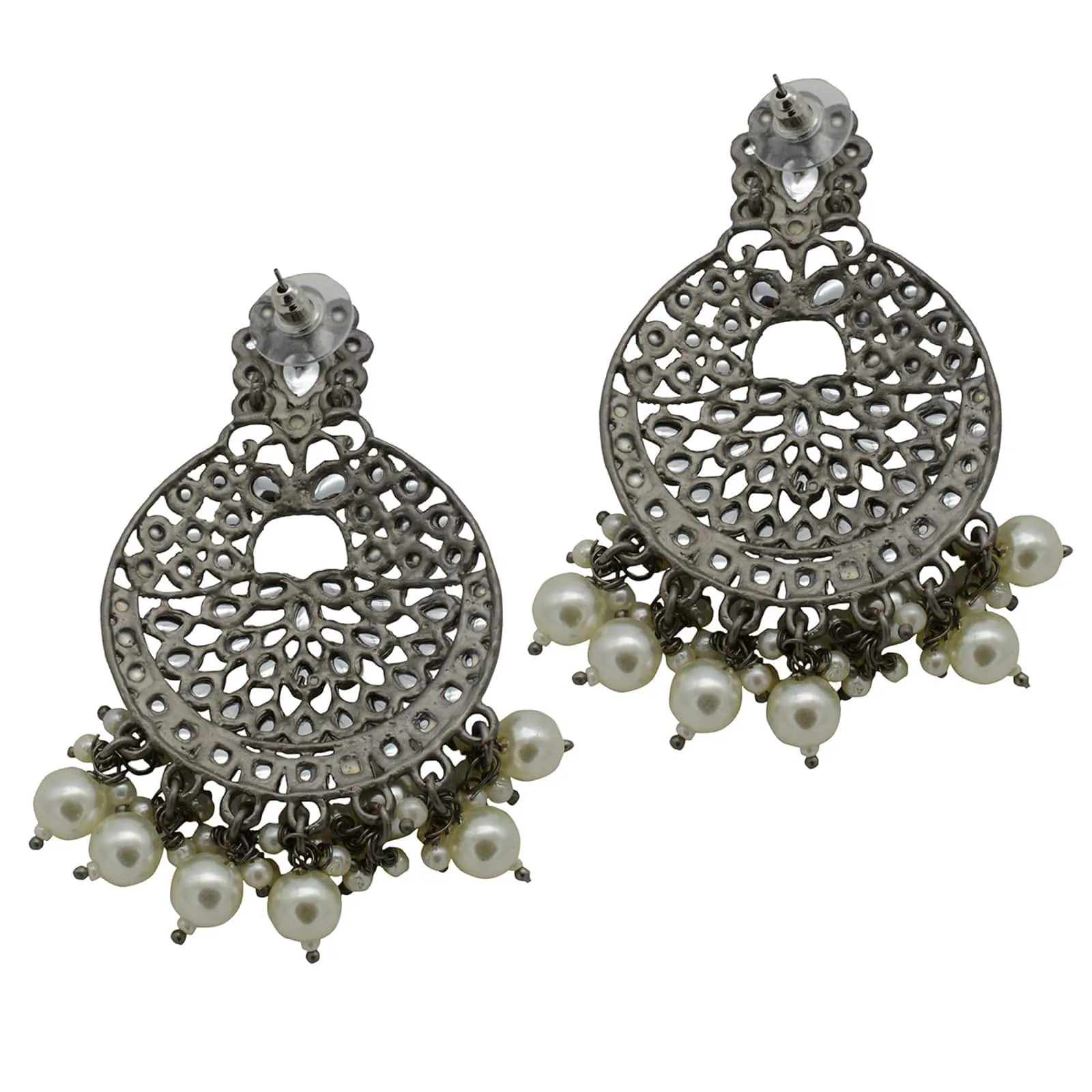 Nisha Silver Oxidized Statement Earrings