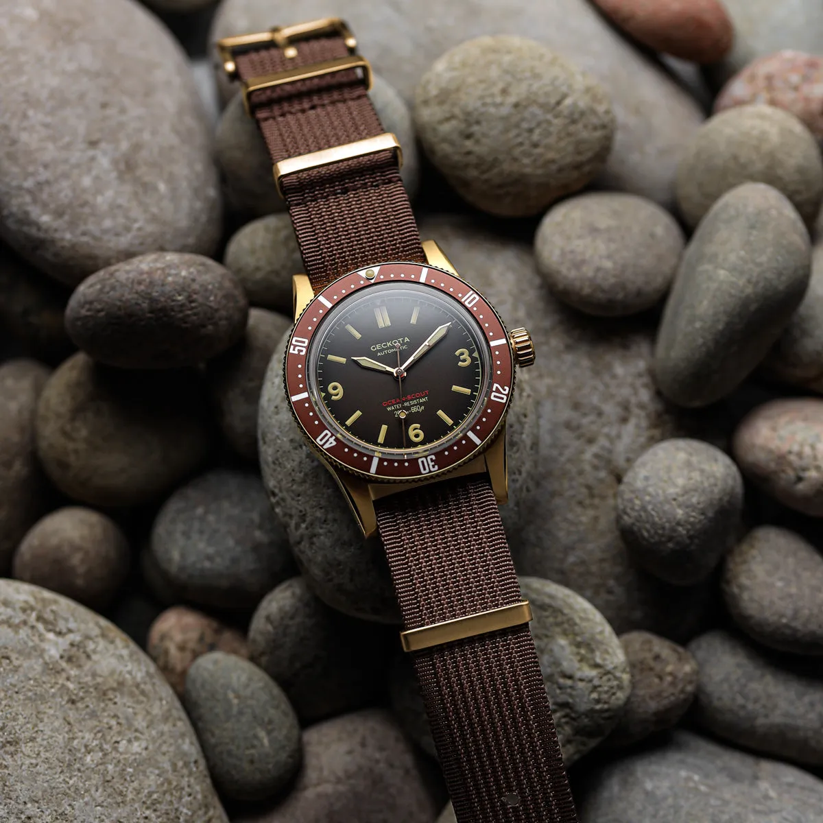 Ocean-Scout Nylon Watch Strap - Brown - Gold Buckle