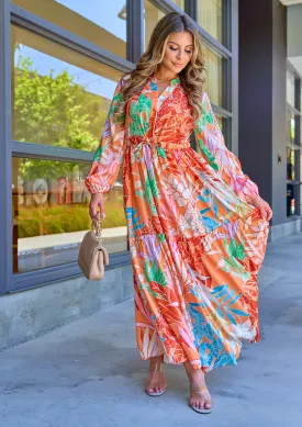 Orange Printed Maxi Dress