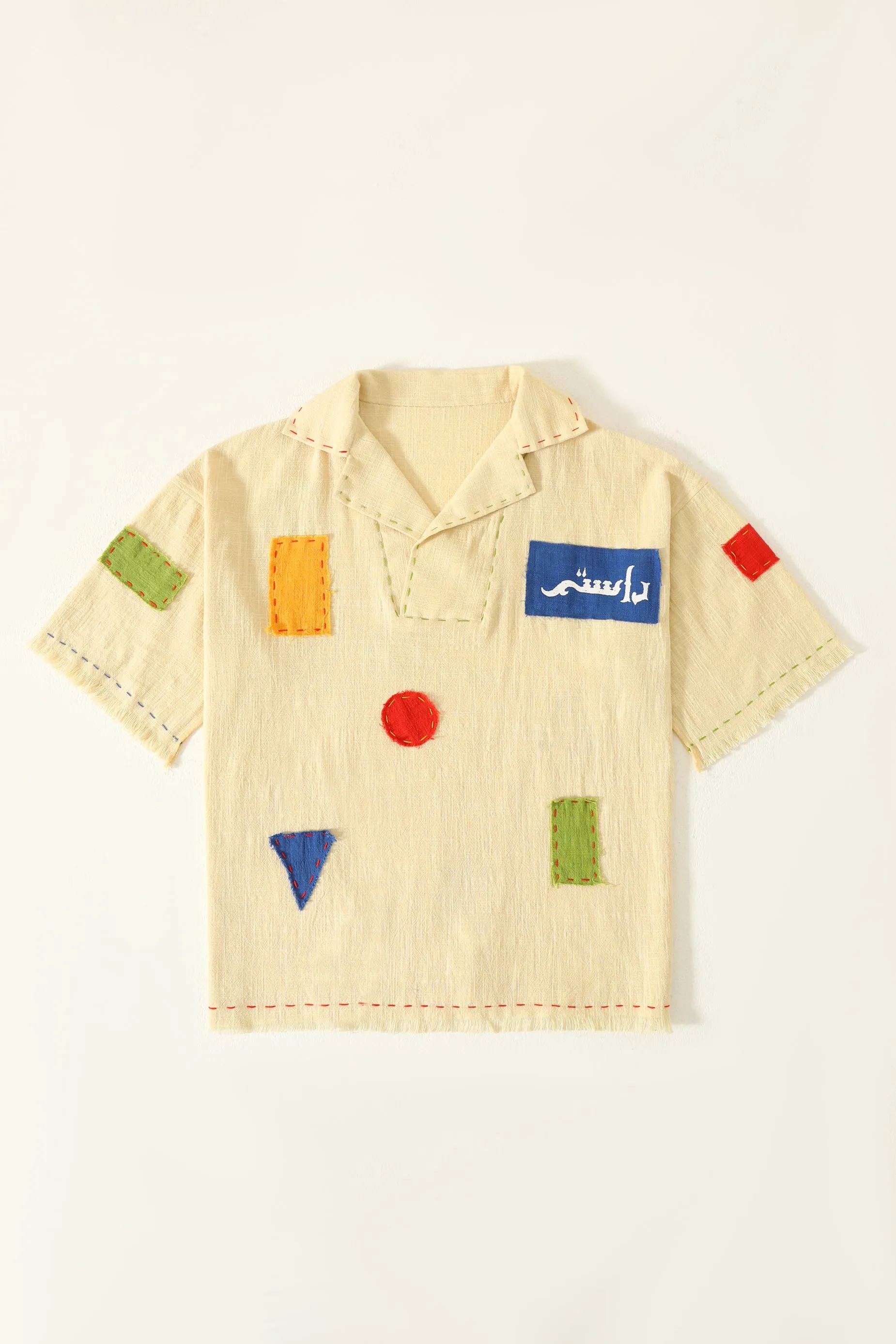 PATCHWORK HANDWOVEN BEIGE POLO