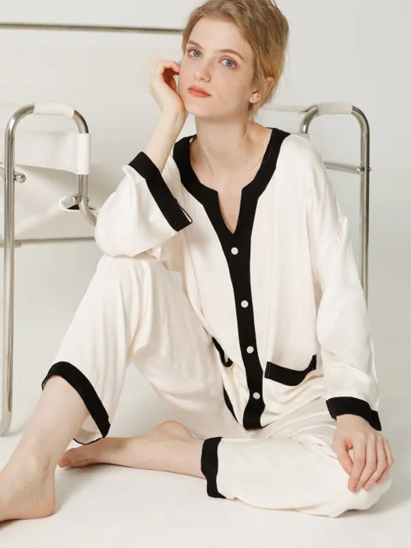 Patchwork Pockets Cotton Pajama