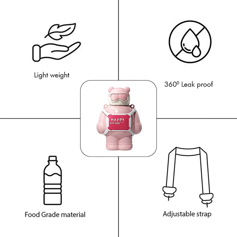 Pink Happy Ted Stainless Steel water Bottle for Kids, 450ml